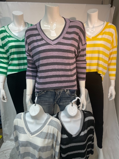 V-Neck Striped Top GOL - T608 - 9